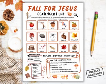 Fall Scavenger Hunt for Kids Printable, Christian Fall Activity, Fall for Jesus, Sunday School Game, Children's Church Idea, Autumn Nature
