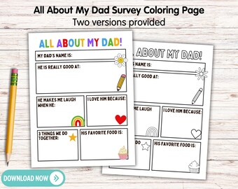 All About My Dad Printable, Father’s Day Questionnaire for Kids, Birthday Keepsake Gift for Dad, Daddy Survey Worksheet Homeschool Classroom