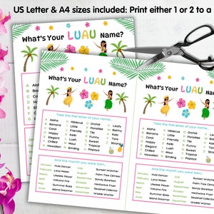 What's Your Luau Name Game, Hawaiian Party Game, Tropical Birthday