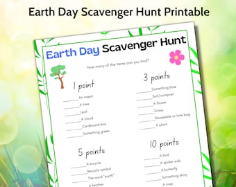 Chasse au trésor du jour de la Terre à imprimer, chasse au trésor dans la nature, chasse au trésor joyeuse du jour de la terre, jeu de fête au bureau, salle de classe ou jeu de famille