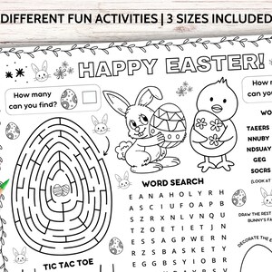 Easter Activity Placemat Printable, Happy Easter Craft Coloring Page, Kids Table Game Mat Preschool Classroom Coloring Sheet, Sunday School image 5
