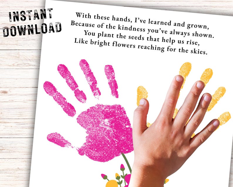 Teacher Handprint Craft Printable, Thank You Poem, Kids Handprint Art ...