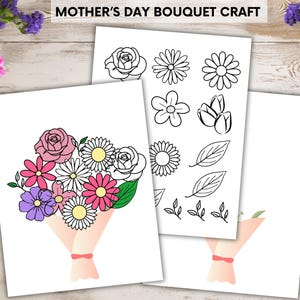 Hausgemachte Blumenstrauß Handwerk bedruckbar, Malpapier Blume Muttertag Geschenk für Mama Oma, Cut-Out Farbkarte Kinder Klassenzimmer Aktivität