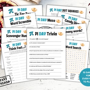 Pi Day Games Bundle Printable, Pi Day Party, Kids Pi Day Maths Games, Family Activity Games, School Classroom Activities, Office Party Games