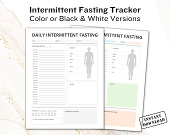 Intermittent Fasting Tracker Printable, Daily Intermittent Fasting Log, Daily Fasting Diet Planner, Eating Window Restriction Weight Loss