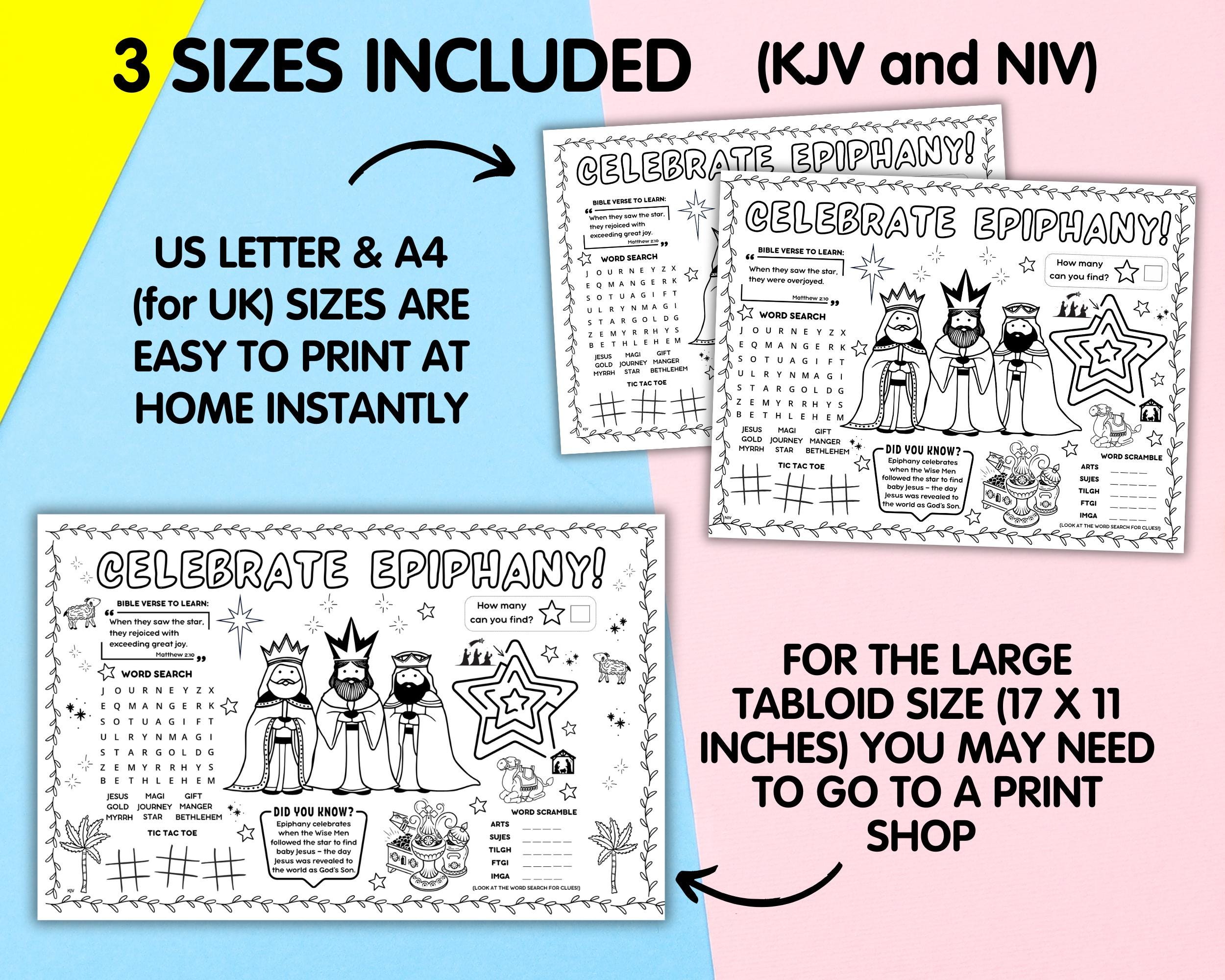 epiphany activity placemat games, christmas coloring page