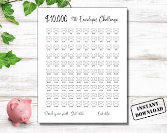 100 Envelope Challenge Printable, 10000 Money Savings Challenge, 10K 100 Day Envelopes Challenge Tracker, Annual Savings, Save 10000 In Year