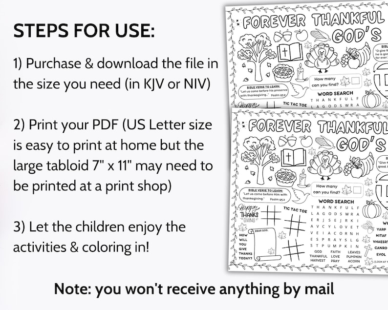 Thanksgiving Bible Activity Placemat, Sunday School Coloring Printable ...