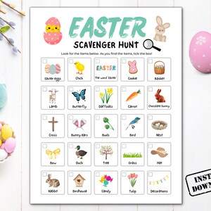 Easter Scavenger Hunt Printable, Outdoor Easter Treasure Hunt, Happy Easter Scavenger Hunt For Kids, Preschool Classroom Easter Activities