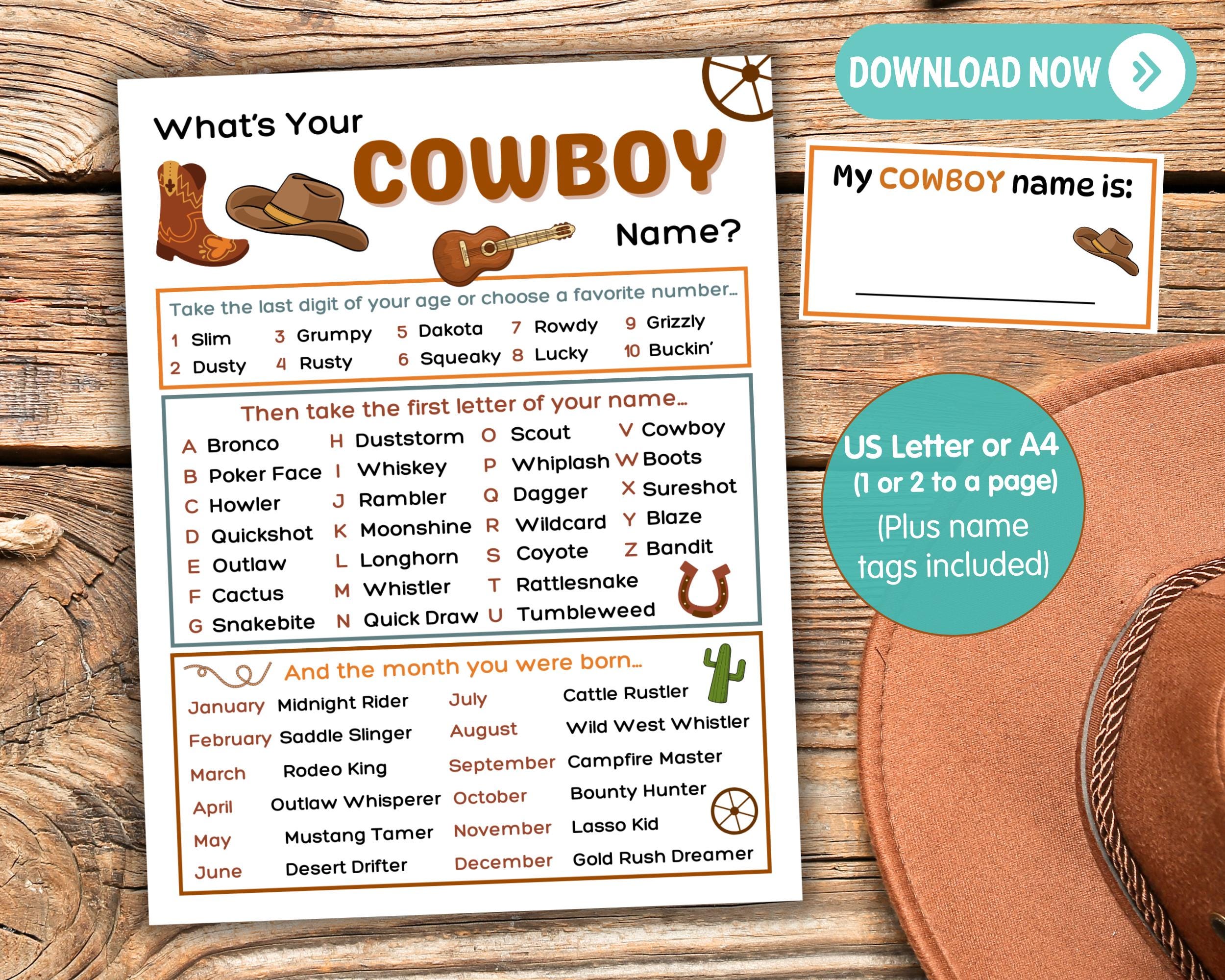 What's Your Cowboy Name Printable, Cowboy Name Game, Wild West ...