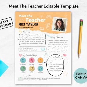 Plantilla editable "Conoce al maestro", folleto de regreso a clases, carta para conocer a tu maestro, encuesta de presentación para nuevos maestros, recurso escolar