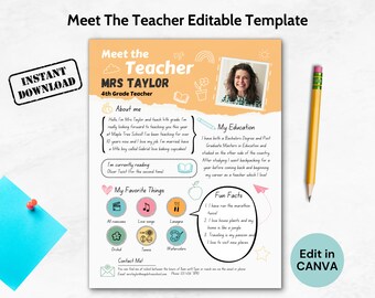 Meet The Teacher Editable Template, Back To School Flyer, Get To Know Your Teacher Letter, New Teacher Introduction Survey, School Resource