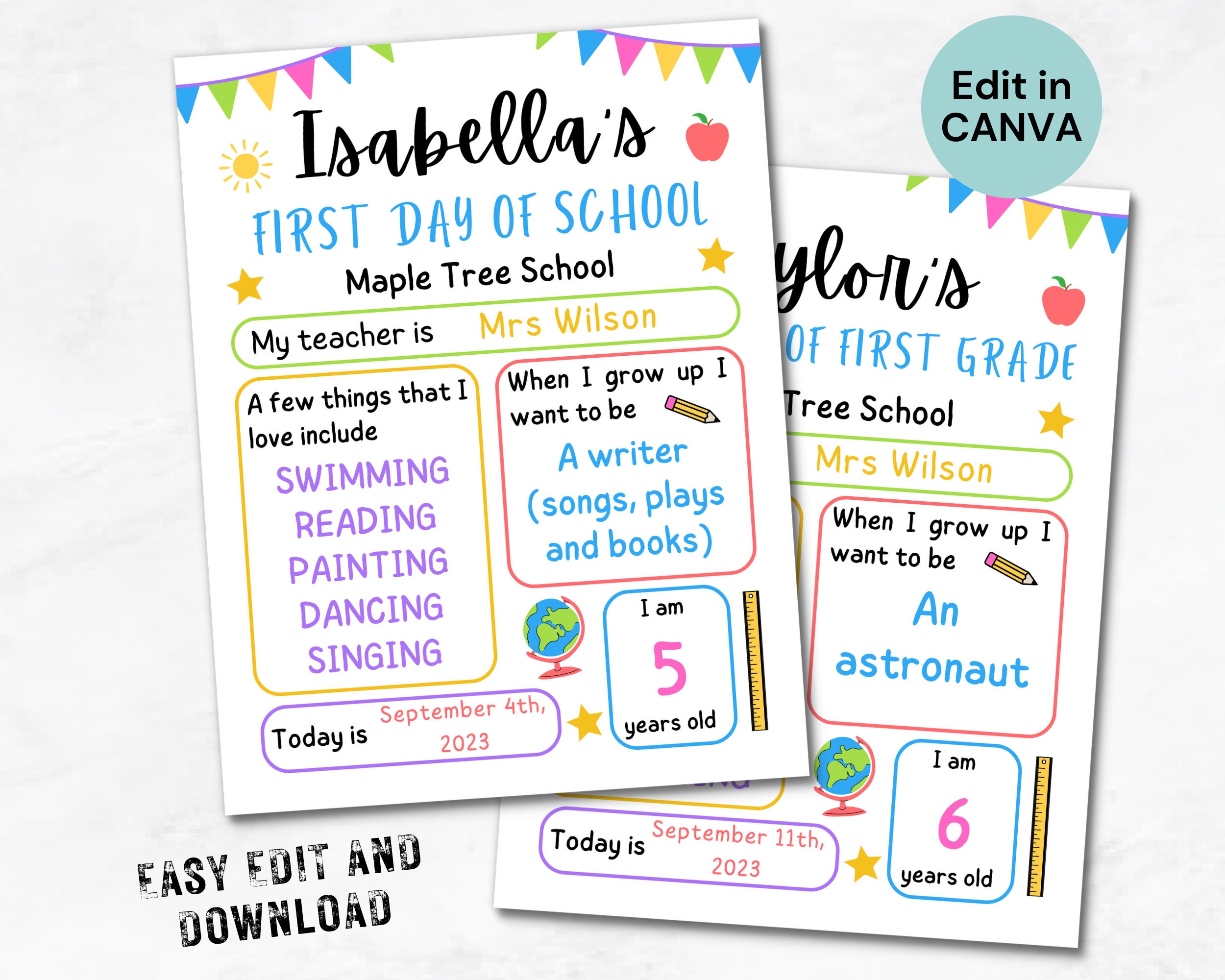 First Grading Template Design First Day of School Printable Sign, 1st Day of First Grade Photo Prop ...