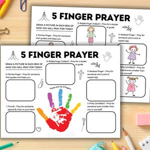 5 Finger Prayer Handprint Craft Printable, Kids Prayer Template, Christian Sunday School Activity, Preschool Bible Lesson, Children's Church