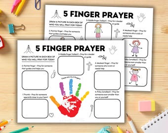 5 Finger Gebets Handabdruck Handwerk bedruckbar, Kinder Gebets Vorlage, christliche Sonntagsschul Aktivität, Vorschul Bibelstunde, Kinderkirche