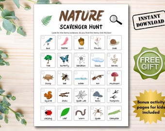 Natur Schnitzeljagd, Outdoor Schatzsuche druckbar, Schnitzeljagd für Kinder, Kinder Camping Spiele, Vorschule Outdoor-Aktivitäten, Naturspiel