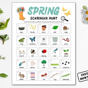 Frühlings-Schnitzeljagd, Outdoor-Saison Schatzsuche druckbar, Naturspiel suchen und finden Spiel für Kinder, Kleinkind Vorschule Frühlingsaktivität