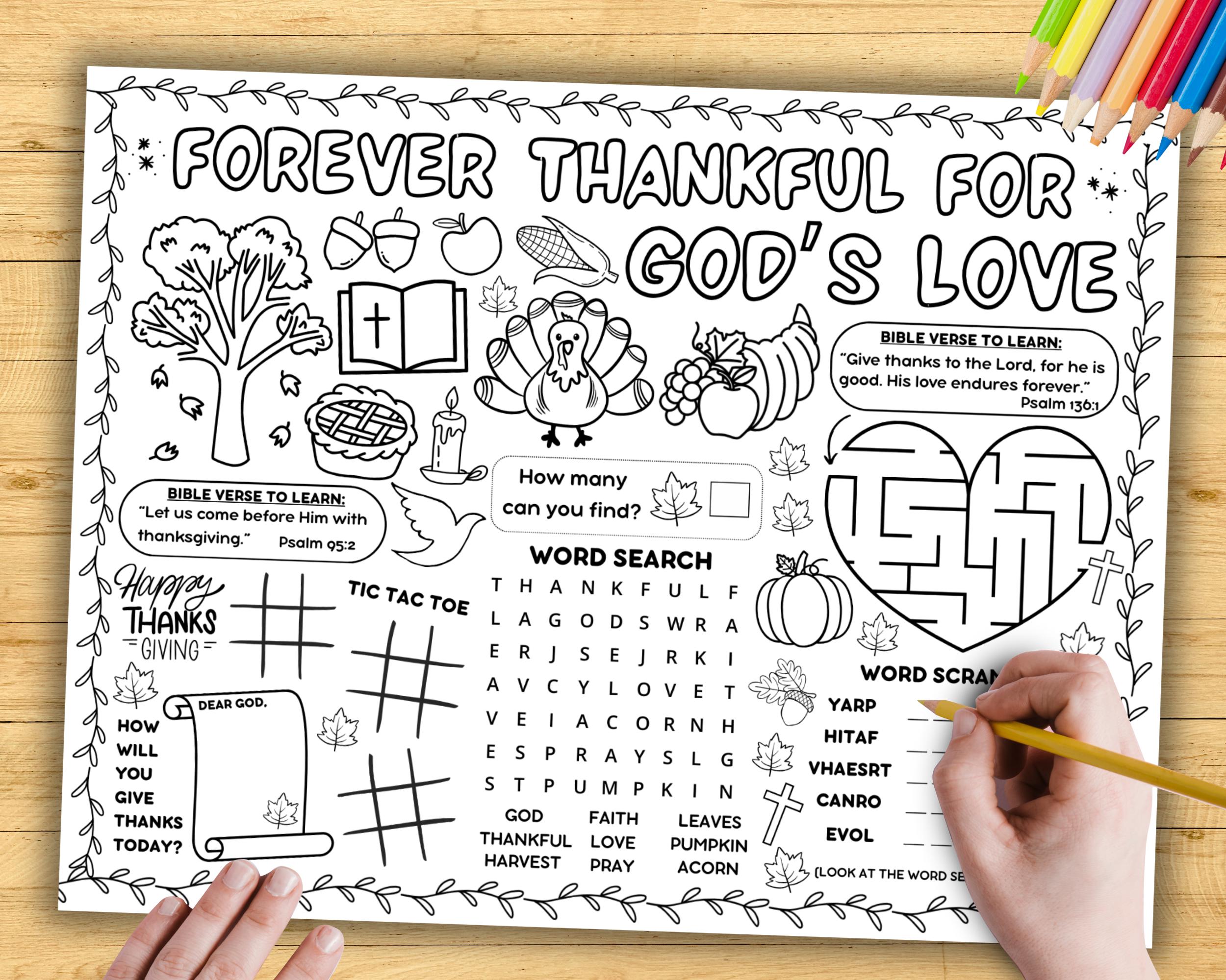 Thanksgiving Bible Activity Placemat, Sunday School Coloring Printable ...