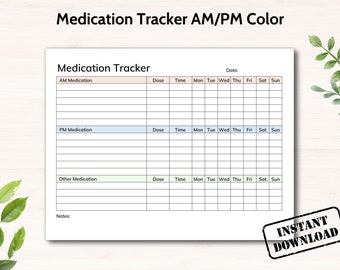 Medication Tracker Printable, Daily Medication Log, Weekly Medicine Tracker, Supplement Vitamin List, Pill Tracker Form, Medicine Chart Form