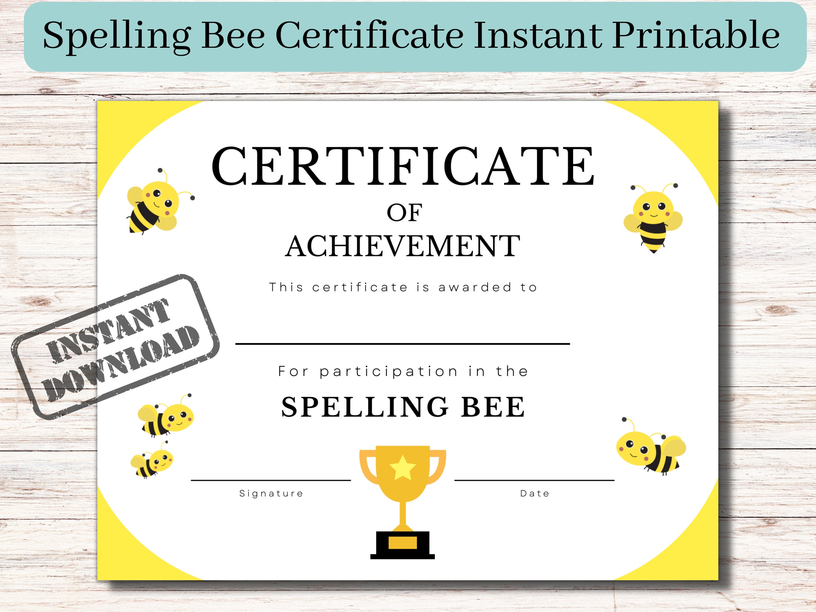 Spelling Bee Certificate Printable Spelling Bee Spelling Etsy