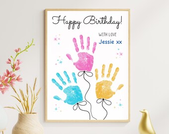 Happy Birthday Handprint Craft Printable, Balloon Keepsake Card, DIY Handprint Art for Kids, Gift for Grandparents, Baby Preschool Activity
