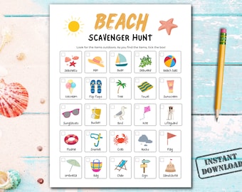 Búsqueda del tesoro en la playa, Búsqueda del tesoro para niños, Búsqueda del tesoro al aire libre imprimible, Búsqueda del tesoro en la playa, Juego de verano para niños, Juegos de vacaciones familiares