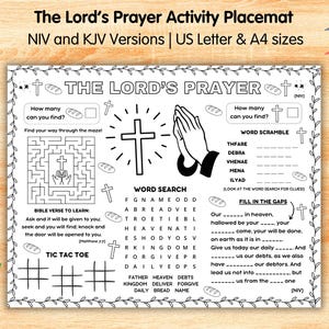 The Lord&#39;s Prayer Activity Placemat, Sunday School Craft Games, Bible Verse Lesson For Kids, Childrens Church Coloring Page, Bible Scripture