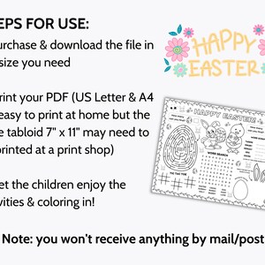 Easter Activity Placemat Printable, Happy Easter Craft Coloring Page, Kids Table Game Mat Preschool Classroom Coloring Sheet, Sunday School image 4