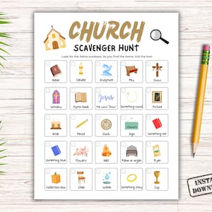 Church Scavenger Hunt, Sunday School Kids Activity, Christian Church Treasure Hunt For Kids, Kids Ministry Church Event Bible Scavenger Game