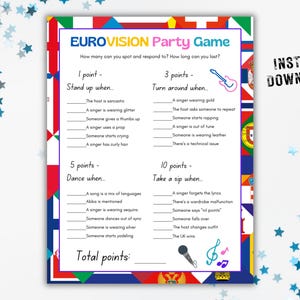 Eurovision Party Night Game, Eurovision TV Party, Eurovision Song Contest, Eurovision Drinking Game, Family Games Night, Song TV Competition