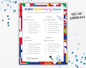 Eurovision Party Night Game, Eurovision TV Party, Eurovision Song Contest, Eurovision Drinking Game, Family Games Night, Song TV Competition