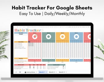 Habit Tracker Google Sheets Template, Goal Tracker Spreadsheet, Digital Routine Planner, Productivity Dashboard, Daily To Do List, Student