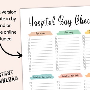 Hospital Bag Checklist, Labor & Delivery Baby Essentials List, Maternity Bag, Mom Pre Packing Bag Planner, Mum Newborn Pregnancy Preparation image 3