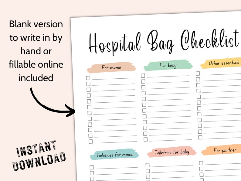 Hospital Bag Checklist, Labor & Delivery Baby Essentials List, Maternity Bag, Mom Pre Packing Bag Planner, Mum Newborn Pregnancy Preparation image 3