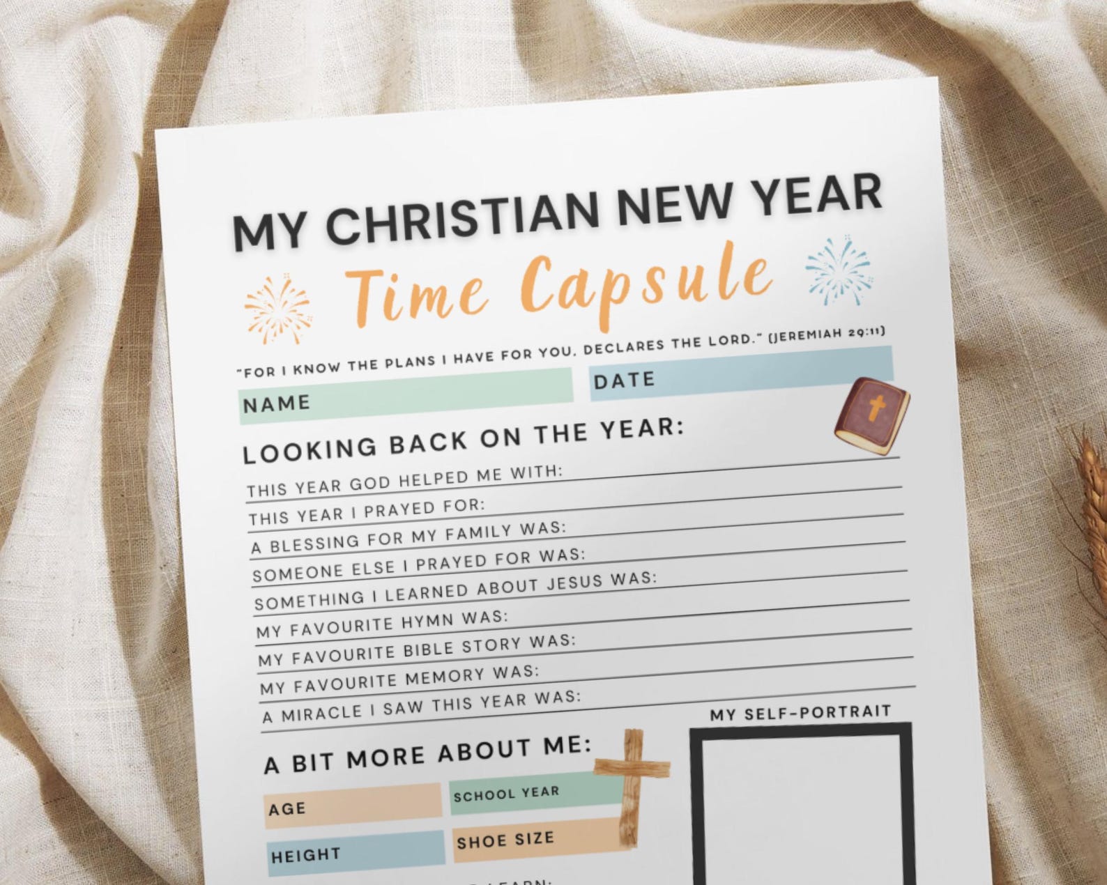 Christian Kids Time Capsule Printable, New Year's Eve Bible Reflection ...