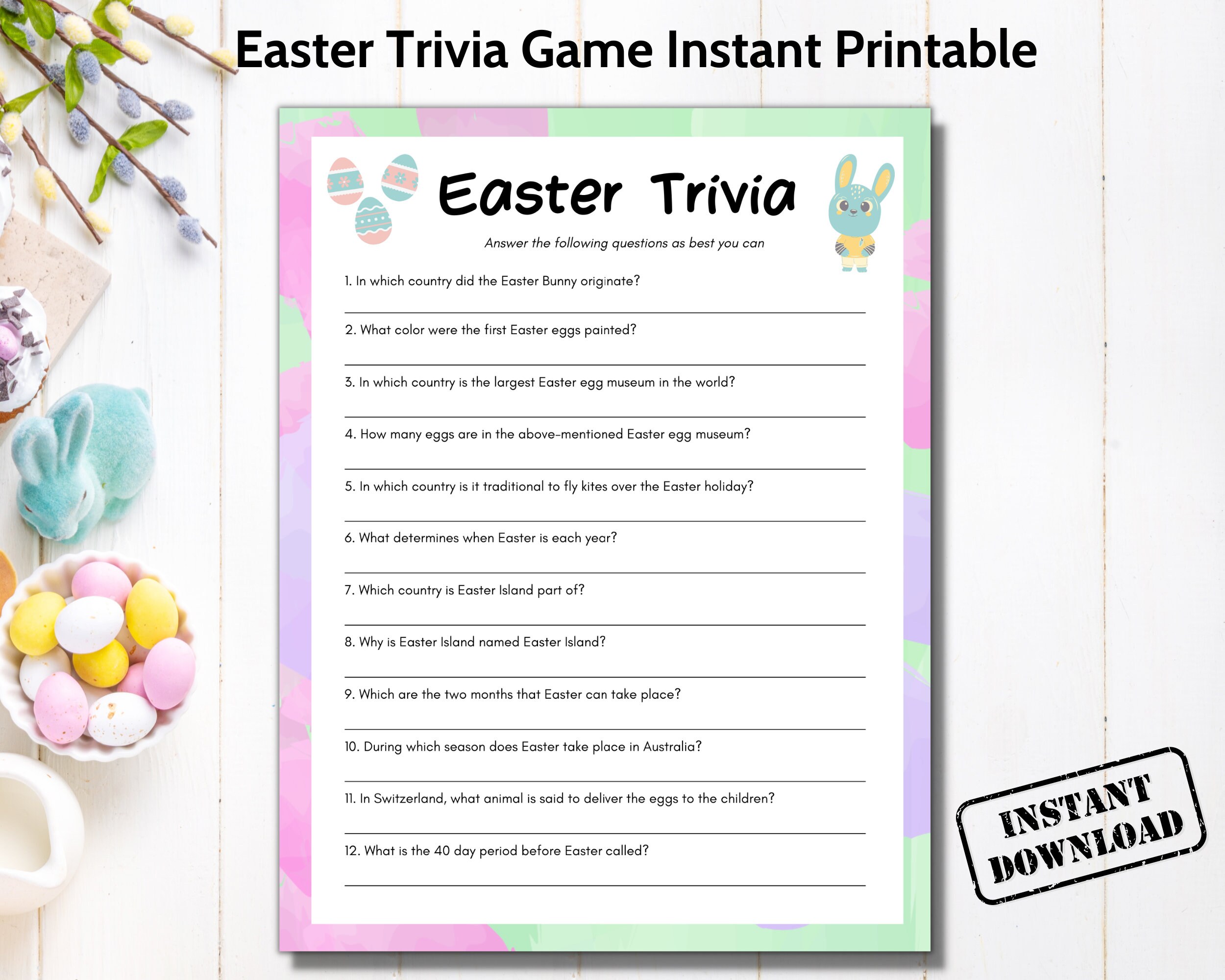 Easter Trivia Game Printable Easter Quiz Questionnaire Family Games Easter Trivia Game Printable Easter Quiz Questionnaire Family Games