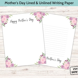 Carta imprimible para el Día de la Madre, papelería para "Querida Mamá", carta manuscrita para mamá, papel para notas del Día de la Madre, juego de papel floral para escribir cartas.