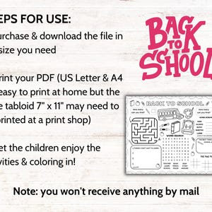 Back to School Placemat Printable, First Day of School Coloring Craft ...