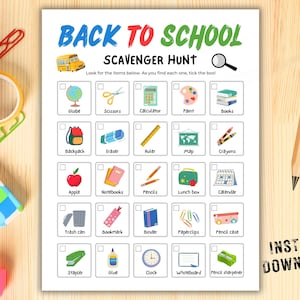 Back To School Scavenger Hunt, Classroom Treasure Hunt, School Games Scavenger For Kids, First Day of School, Indoor School Games Activities