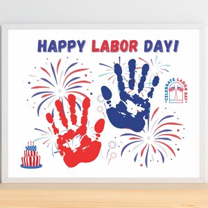 Impronte delle mani per il Labor Day, lavoretti stampabili per il Labor Day, idee regalo per attività patriottiche per bambini piccoli, modelli per asili nido