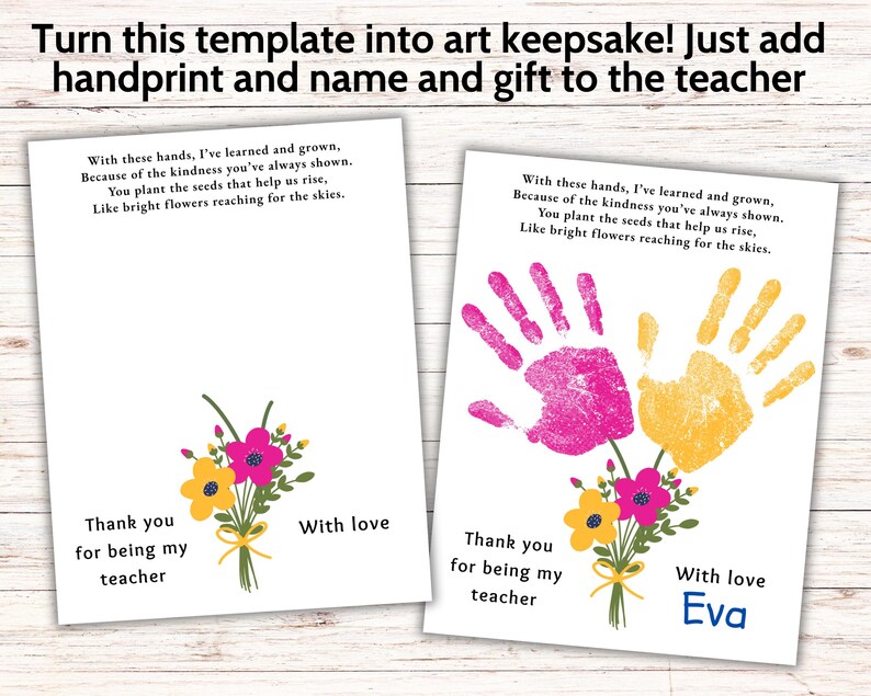 Teacher Handprint Craft Printable, Thank You Poem, Kids Handprint Art ...