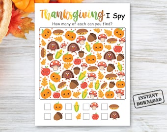 Thanksgiving I Spy Game, Thanksgiving Day Activity For Kids, Count And Find Game, Fall I Spy Family Games, Quiet Time Classroom Activity