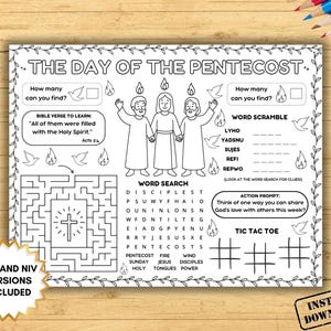 Pinksteractiviteit placemat knutselen, kleurplaat Pinksteren Heilige Geest, werkblad zondagsschool kinderen, kinderkerk Bijbellesspellen