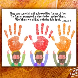 Pentecost Handprint Craft Art, Holy Spirit Handprint Art Keepsake, Sunday School Bible Lesson Activity, Christian Children&#39;s Church Template