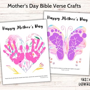 Mothers Day Bible Craft, Mothers Day Handprint Art Keepsake, Christian Sunday School Activity, Preschool Footprint, Bible Verse Mothers Gift