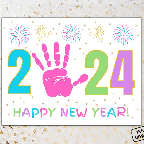 Happy New Year 2024 Handprint Art, New Years Day Activity, Handprint Craft Keepsake, Baby Handprint Art Gift, Toddler Preschool DIY Activity