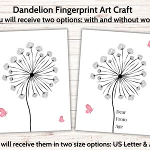 Dandelion Fingerprint Art Printable, Fingerprint Craft Keepsake ...