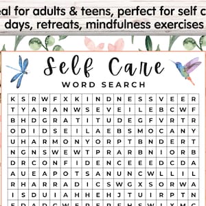 Self Care Word Search Printable, Mindfulness Self Love Activity, Women's Retreat Game, Yoga Wellness Event Worksheet, Calming Adult And Teen image 2