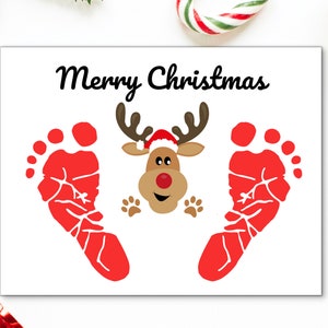 Weihnachten Rentier Fußabdruck Handwerk bedruckbar, Weihnachten Fußabdruck Kunst, Kleinkind Weihnachten Vorschulaktivität, Baby erstes Weihnachten Andenken Santa