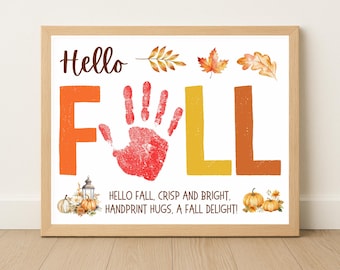 Hello Fall Handprint Craft, Kids Keepsake Art Printable, Autumn Poem Template Classroom Activity, Baby Daycare Preschool, Teacher Resources
